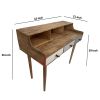 42 Inch Rectangular Mango Wood Home Office Desk, 3 Drawers, 3 Cubbies, Brown