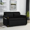 MH 54" Modern Convertible Sofa Bed with 2 Detachable Arm Pockets, Velvet Loveseat Sofa with Pull Out Bed, 2 Pillows and Living Room Adjustable Backres