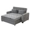 65.7" Linen Upholstered Sleeper Bed, Pull Out Sofa Bed Couch attached two throw pillows, Dual USB Charging Port and Adjustable Backrest for Living Roo
