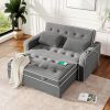 65.7" Linen Upholstered Sleeper Bed, Pull Out Sofa Bed Couch attached two throw pillows, Dual USB Charging Port and Adjustable Backrest for Living Roo