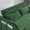 55" Modern Convertible Sofa Bed with 2 Detachable Arm Pockets, Velvet Loveseat Sofa with Pull Out Bed, 2 Pillows and Living Room Adjustable Backrest,
