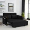 MH 54" Modern Convertible Sofa Bed with 2 Detachable Arm Pockets, Velvet Loveseat Sofa with Pull Out Bed, 2 Pillows and Living Room Adjustable Backres