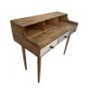 42 Inch Rectangular Mango Wood Home Office Desk, 3 Drawers, 3 Cubbies, Brown