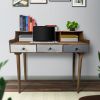 42 Inch Rectangular Mango Wood Home Office Desk, 3 Drawers, 3 Cubbies, Brown