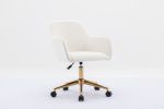 Modern Velvet Fabric Material Adjustable Height 360 revolving Home Office Chair with Gold Metal Legs and Universal Wheels for Indoor,Ivory