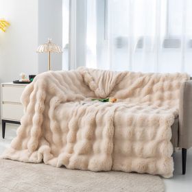 Polyester Carpet Rabbit Bubble Velvet Thickened Nap Blanket Quilt (Option: Rice apricot-130x160cm)