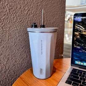 New Vacuum Cup Gradient Ribbon Straw Men And Women Good-looking Simple (Option: Moon Gray-600 Ml)