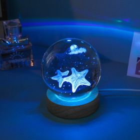 Crystal Ball Colorful Luminous Wooden Base (Option: Starfish-Ball Base)