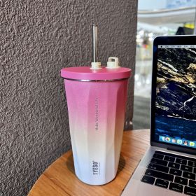 New Vacuum Cup Gradient Ribbon Straw Men And Women Good-looking Simple (Option: Peach Pink-600 Ml)