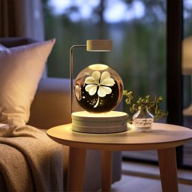 Crystal Ball Cosmic Dinosaur Indoor Night Light USB Power Warm Bedside Light Birthday Gift Night Lamp (Option: Fourleaf Grass-Light wood)