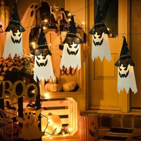 3PCS Halloween Decoration Glowing Wizard Ghost Hat Lamp Decor (Color: WARM)
