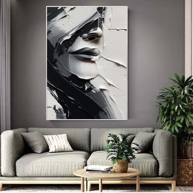 Hand Painted Oil Painting Abstract Black And White Face oil Painting Black White Wall Art Large Black And White Painting Living Room Hallway Bedroom L (style: 1, size: 60x90cm)