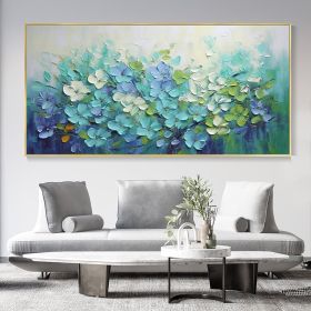 Hand Painted Oil Painting 3D Textured Canvas Oil Painting Blooming Flowers Original Art Blue Botanical Wall Art Spring Decor 100% Hand Knife Art (style: 1, size: 100x150)