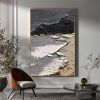 Hand Painted Oil Painting Large 3D Texture Black and Beige Painting Black Texture Painting Beige Minimalist Painting White Wall Art Abstract Paining W