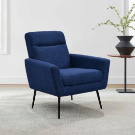 Mid Century Modern Upholstered Fabric Accent Chair;  Living Room;  Bedroom Leisure Single Sofa Chair (with Metal Legs);  TV armrest seat;  Suitable fo (Color: Dark Blue)