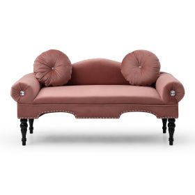 54' Width Modern Velvet Upholstered Loveseat Sofa Accent Bedside Entryway Bench Small Sofa 2 Seater Couch Settee for Living Room Bedroom Nail Head Tri (Color: ROSE)