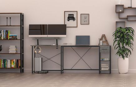 L Shaped Multifunctional desk Gaming Desk Corner Computer Desk Home Office Computer Table (Color: gray)