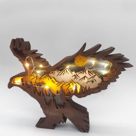 Christmas Decoration Wooden Animal Carving Handcraft Gift Wall Hanging Sculpture 3D Bear Deer Elk Art Decor New Year Ornaments (style: String with lights, Color: Eagle)