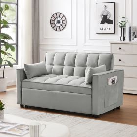 Modern Velvet Loveseat Futon Sofa Couch w/Pullout Bed,Small Love Seat Lounge Sofa w/Reclining Backrest,Toss Pillows, Pockets,Furniture for Living Room (Color: as Pic)