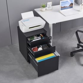 3 Drawer Mobile File Cabinet with Lock Steel File Cabinet for Legal/Letter/A4/F4 Size, Fully Assembled Include Wheels, Home/ Office Design (Color: as Pic)