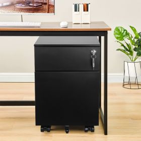 2 Drawer Mobile File Cabinet with Lock Metal Filing Cabinet for Legal/Letter/A4/F4 Size, Fully Assembled Include Wheels, Home/Office Design,BLACK (Color: as Pic)