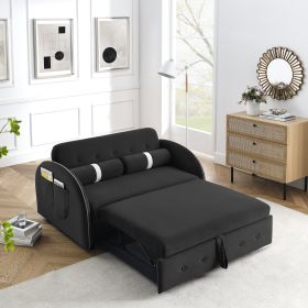 Modern 55.5" Pull Out Sleep Sofa Bed 2 Seater Loveseats Sofa Couch with side pockets, Adjsutable Backrest and Lumbar Pillows for Apartment Office Livi (Color: as Pic)