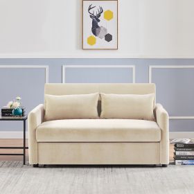 Leisure Loveseat Sofa for Living Room with 2 pillows (material: Velvet, Color: Beige)
