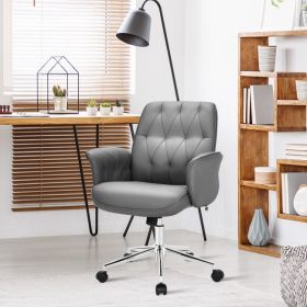 Modern Home Office Leisure Chair PU Leather Adjustable Swivel with Armrest (Color: gray)