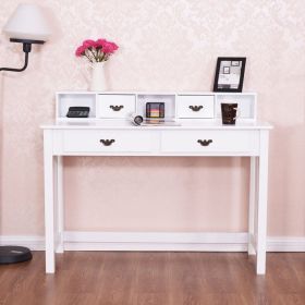 Home Office Writing Desk with 4 Drawer Computer Study Table (Color: White)