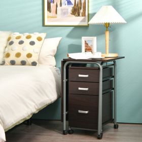 Home Office Folding Computer Laptop Desk Wheeled with 3 Drawers (Color: Brown)