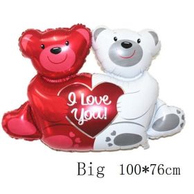 Double Bear Hug Heart Balloons Foil I Love You Wedding Valentine Day Marriage Event Party Balloon Decoration (Ballon Size: as show, Color: 1pc big bear)