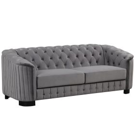 82" Mid Century Modern Sofa with Rubber Wood Legs; Velvet Upholstered Sofa Couch; Sofa with Thick Removable Seat Cushion;  3 Seater Sofa Couch for Liv (Color: gray)