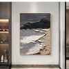 Hand Painted Oil Painting Large 3D Texture Black and Beige Painting Black Texture Painting Beige Minimalist Painting White Wall Art Abstract Paining W