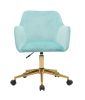 Modern Velvet Adjustable Height 360 Revolving Home Office Chair With Gold Metal Legs And Universal Wheel For Indoor