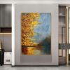 Handmade Oil Painting River Landscape Painting Original Oil Painting on Canvas Autumn Painting Trees Wall Art Boho Wall Decor Home Decor Bedroom Decor