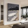 Hand Painted Oil Painting Large 3D Texture Black and Beige Painting Black Texture Painting Beige Minimalist Painting White Wall Art Abstract Paining W