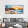 Hand Painted Oil Painting Abstract Seaside Landscape Palette Knife Art Impressionist Island Beach Scene Mural Sunrise Over Sea Artwork 3D Wall Art Per