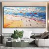 Hand Painted Oil Painting Abstract Beach Vacation Commemorative Oil Painting Original Hand-Painted Summer Landscape Colorful Parachute Wall Art 3D Cre