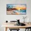 Hand Painted Oil Painting Abstract Seaside Landscape Palette Knife Art Impressionist Island Beach Scene Mural Sunrise Over Sea Artwork 3D Wall Art Per