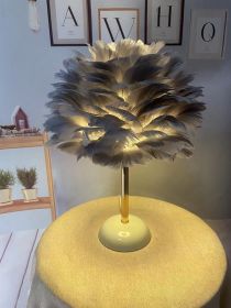 Feather Table Lamp Bedroom Girl Bed Head Creative Simple (Option: Gray-Tricolor Light-EU)