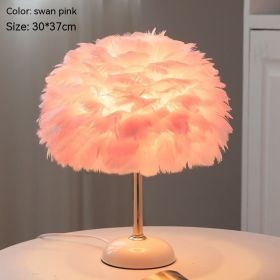Feather Table Lamp Bedroom Girl Bed Head Creative Simple (Option: Girl Pink-Tricolor Light-EU)